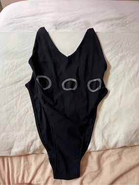 Sauvage Black One-Piece Swim Suit with Rhinestone Cutouts